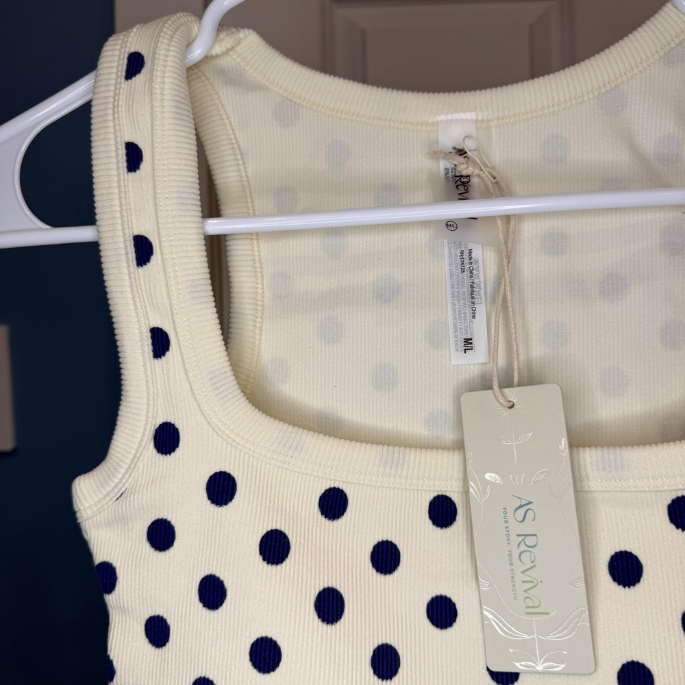 AS Revival Active Polka Dot Crop Tank Cream Navy Blue Size M/L - Picture 4 of 8